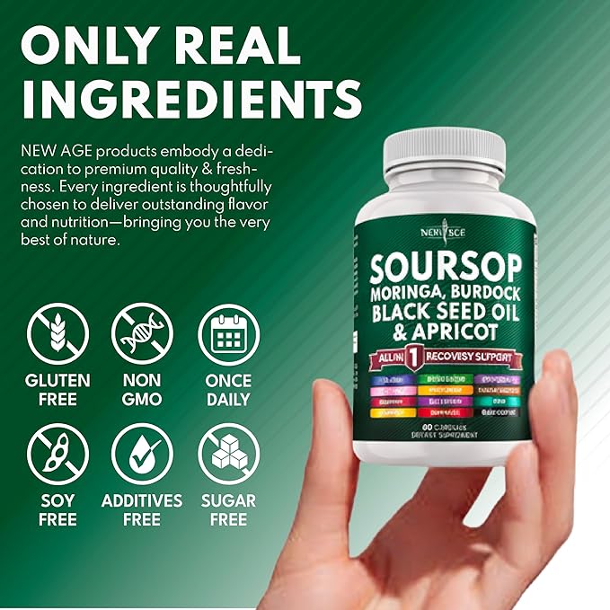 Soursop Supplement - Moringa, Sea Moss, Black Seed Oil, Berberine, Turmeric, Apricot, Quercetin, Greens, Bitters, Boswellia, Bitter Melon, Burdock Root - 60 Capsules