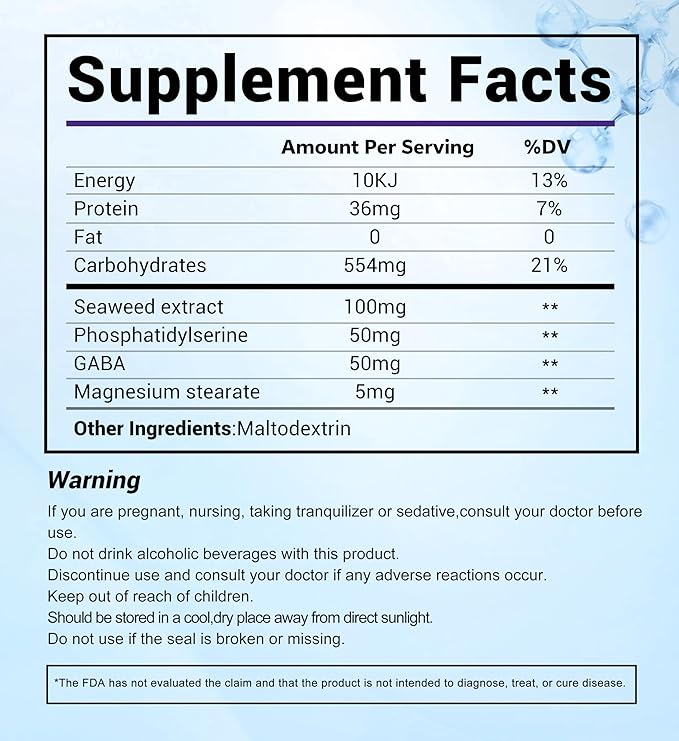 Natural Sleep Aid for Adults with GABA & Seaweed Extract, Melatonin-Free Supplement for Deep Sleep & Stress Relief, Non-Habit Forming 10 Capsules