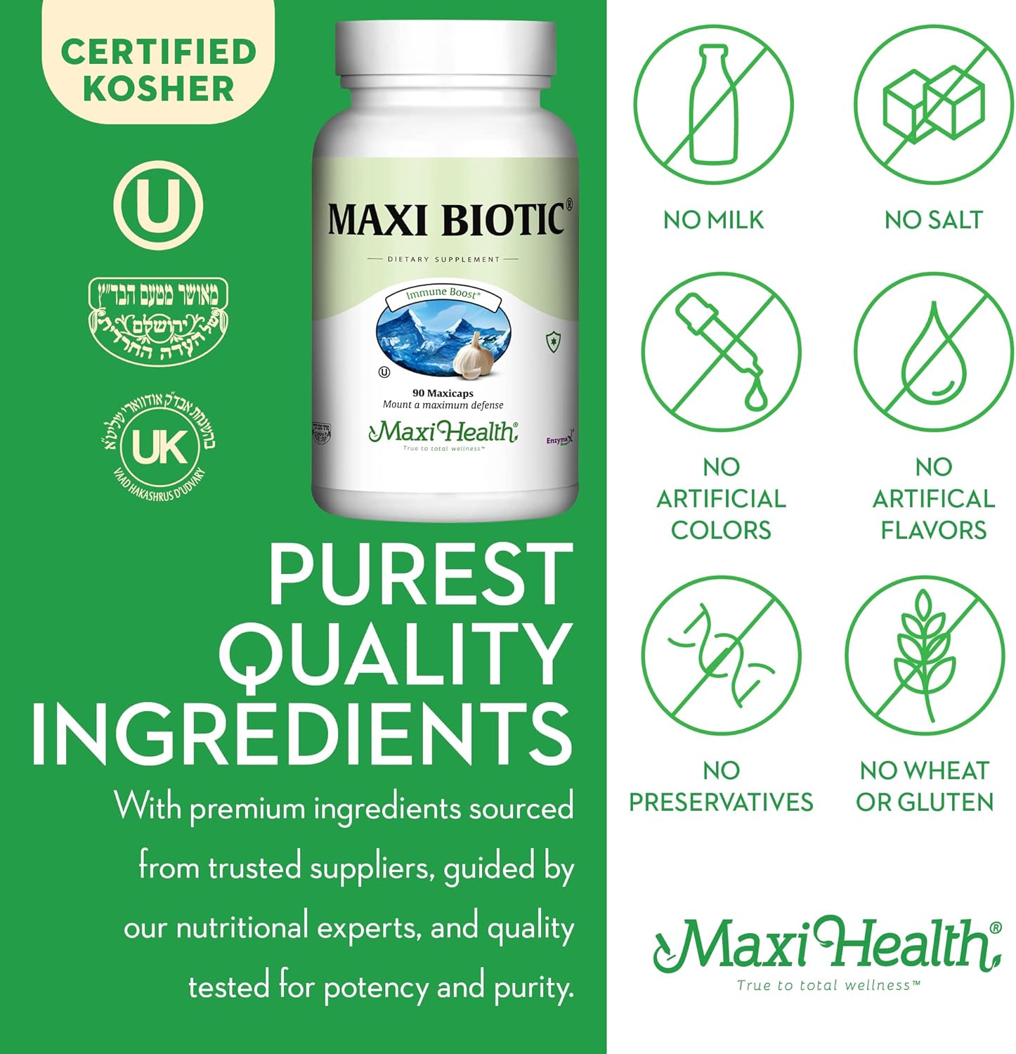 Maxi Health - Maxi Biotic Aged Garlic Extract Capsules (90 Count) | Kyolic Garlic Supplement with Spirulina, Echinacea, Oregano and Enzymax - Natural Antioxidant - Wellness Support