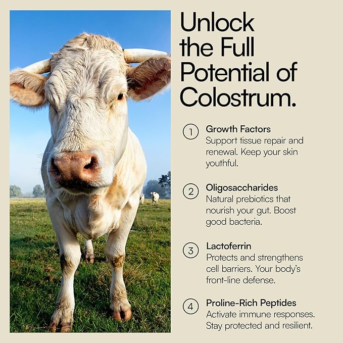 Heylo Premium Colostrum Powder – 100% Pure, Grass-Fed Bovine 40% IgG Supplement, Natural Gut Health Bloating Immunity Skin & Hair, Muscle Recovery, Rich in Immunoglobulins, 60 Servings