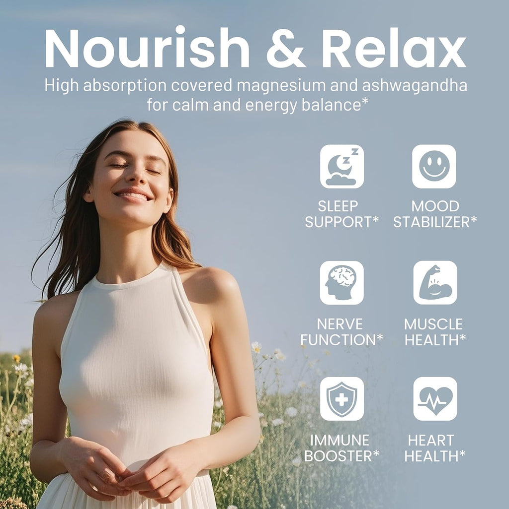 Magnesium Ashwagandha Complex | High-Absorption Multi Magnesium for Stress, Sleep, Muscle & Heart Health | Vegan, Non-GMO, Gluten-Free, Made in USA, 90 Capsules