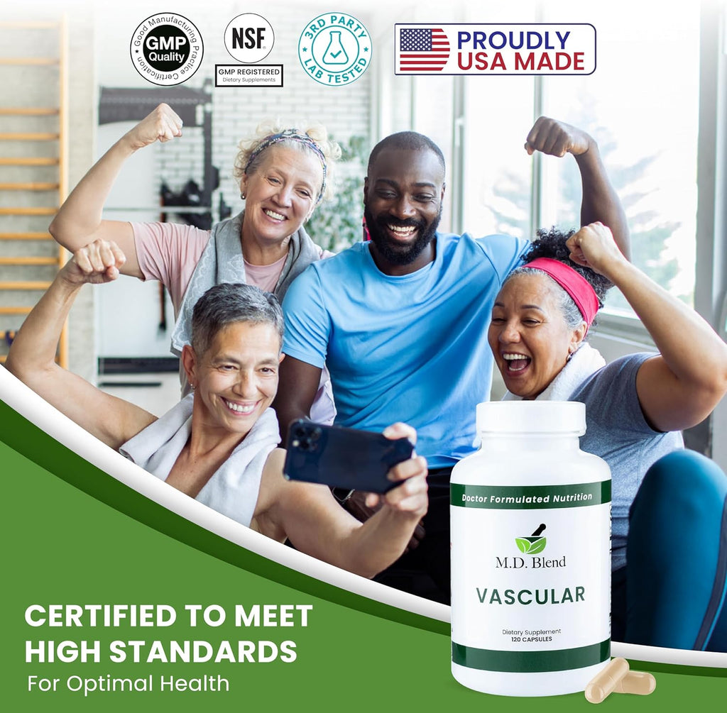 M.D. Vascular - Expert Formulated Supplement - Vascular & Overall Wellness Goals - Proper Flow, Numbers, Balance - Powerful Garlic, Ginger, L-Arginine, Pomegranate - 120 Capsules (Pack of 1)