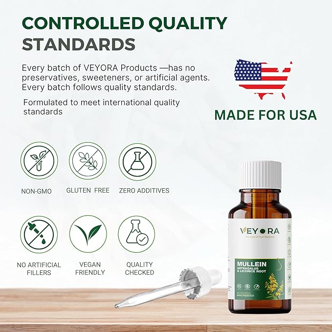 Mullein Leaf Drops with Astragalus & Licorice Root - 4 fl oz Liquid Supplement - Herbal Extract Drops - 1200mg Per Serving - Vegan, Non-GMO, Gluten Free - 120 Servings
