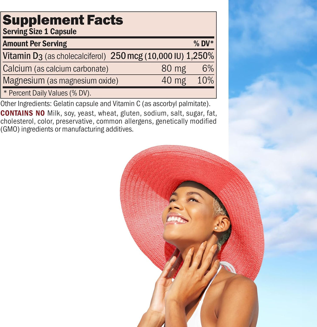 ANDREW LESSMAN Vitamin D3 10,000 IU 360 Capsules - High Potency, Essential for Calcium Absorption, Supports Bone Health, Healthy Muscle Function, Immune System, More. Small Easy to Swallow Capsules