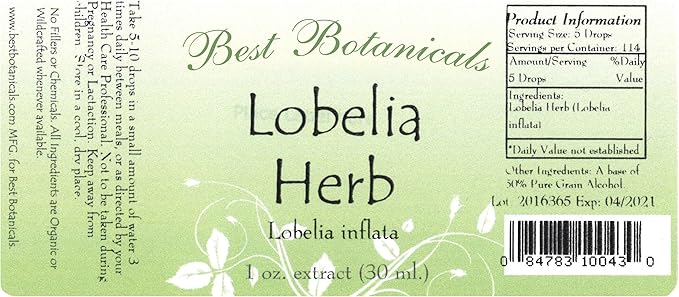 Best Botanicals Lobelia Herb Alcohol Extract 1 oz.