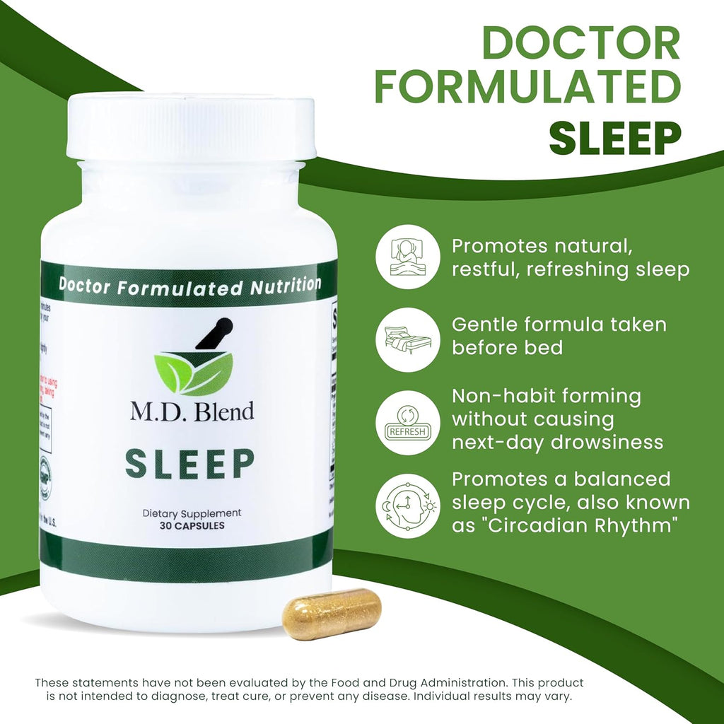 Sleep - Natural Supplement with L-Theanine, Ashwagandha, Magnesium, Valerian Root, Melatonin - Non-Habit Forming Formula for Rejuvenating - 30 Capsules