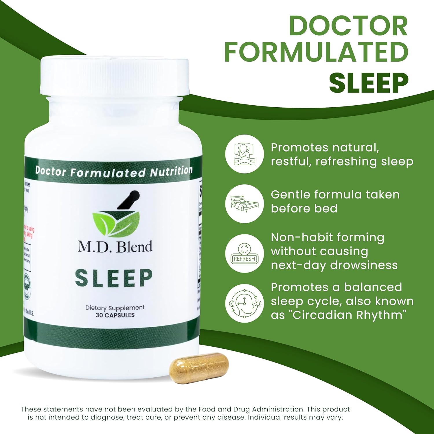 Sleep - Natural Supplement with L-Theanine, Ashwagandha, Magnesium, Valerian Root, Melatonin - Non-Habit Forming Formula for Rejuvenating - 30 Capsules
