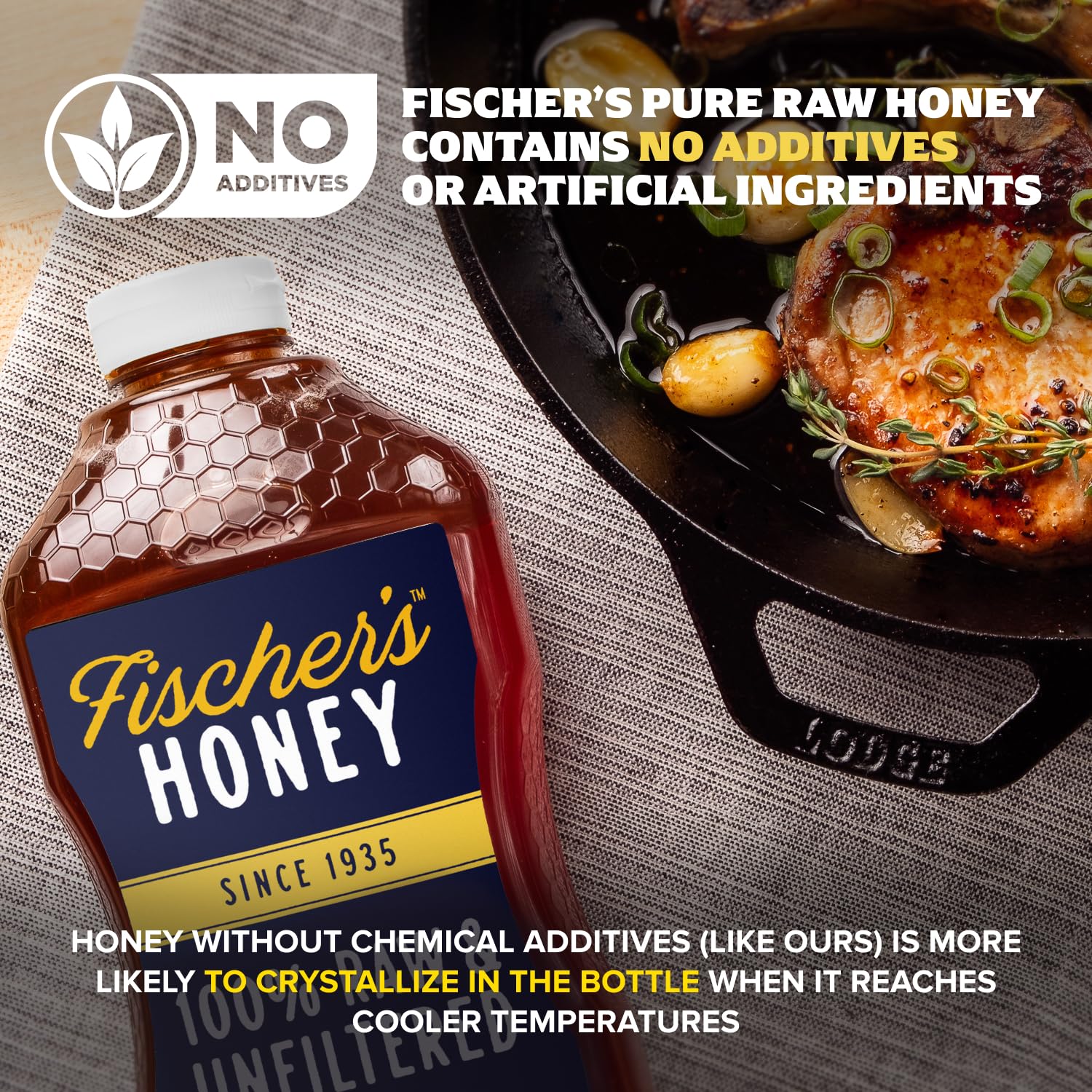 Fischer's 100% Pure, Raw & Unfiltered Honey, 40 oz – USA Made Honey – All-Natural Sweetener – Rich Flavor Profile, Packed with Nutrients