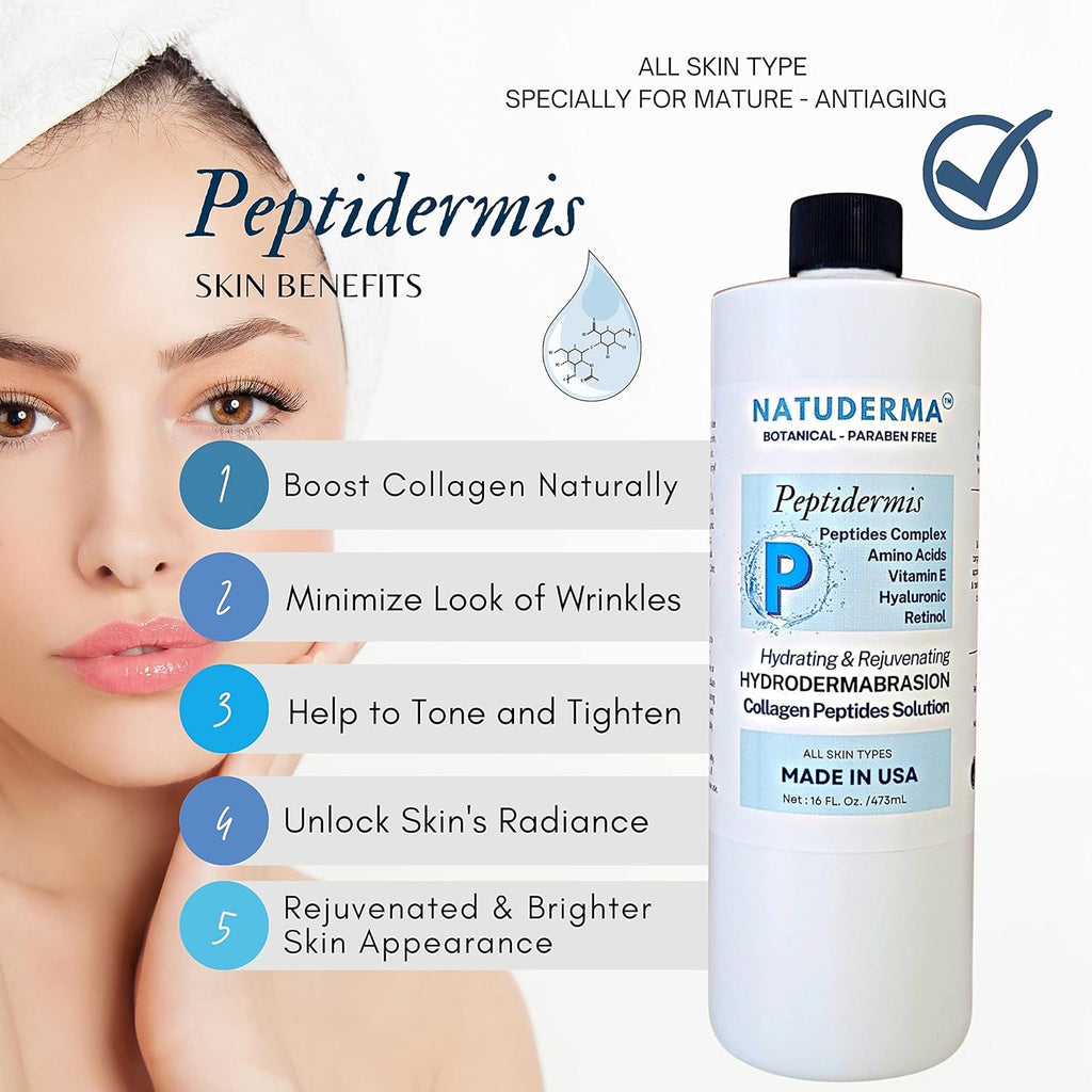 Hydrodermabrasion Solution PEPTIDERMIS, Peptide Complex, Oxy-Facial Serum, Hydro Facial Solution for Hydrodermabrasion Machine, Matrixyl 3000 Hydro Serum, 16 oz, Natuderma
