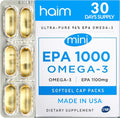 HAIM EPA1000 MINI – Pure EPA Fish Oil Supplement – 1,100mg Omega-3 for Heart, Brain & Joint Health – High Potency, Burpless Softgels – Small, Easy-to-Swallow Capsules – 60 Softgels – Made in USA