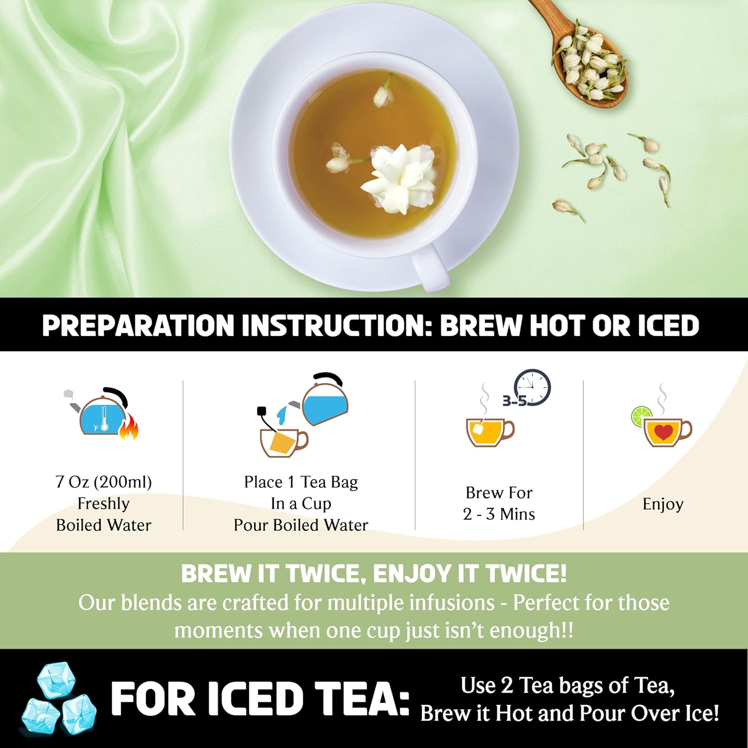 BREWIX, Jasmine Green Tea (25 Pyramid Tea Bags) | High Grown Green Tea from Himalayas with Jasmine | Caffeinated Tea Loose Leaf | High Elevation Grown