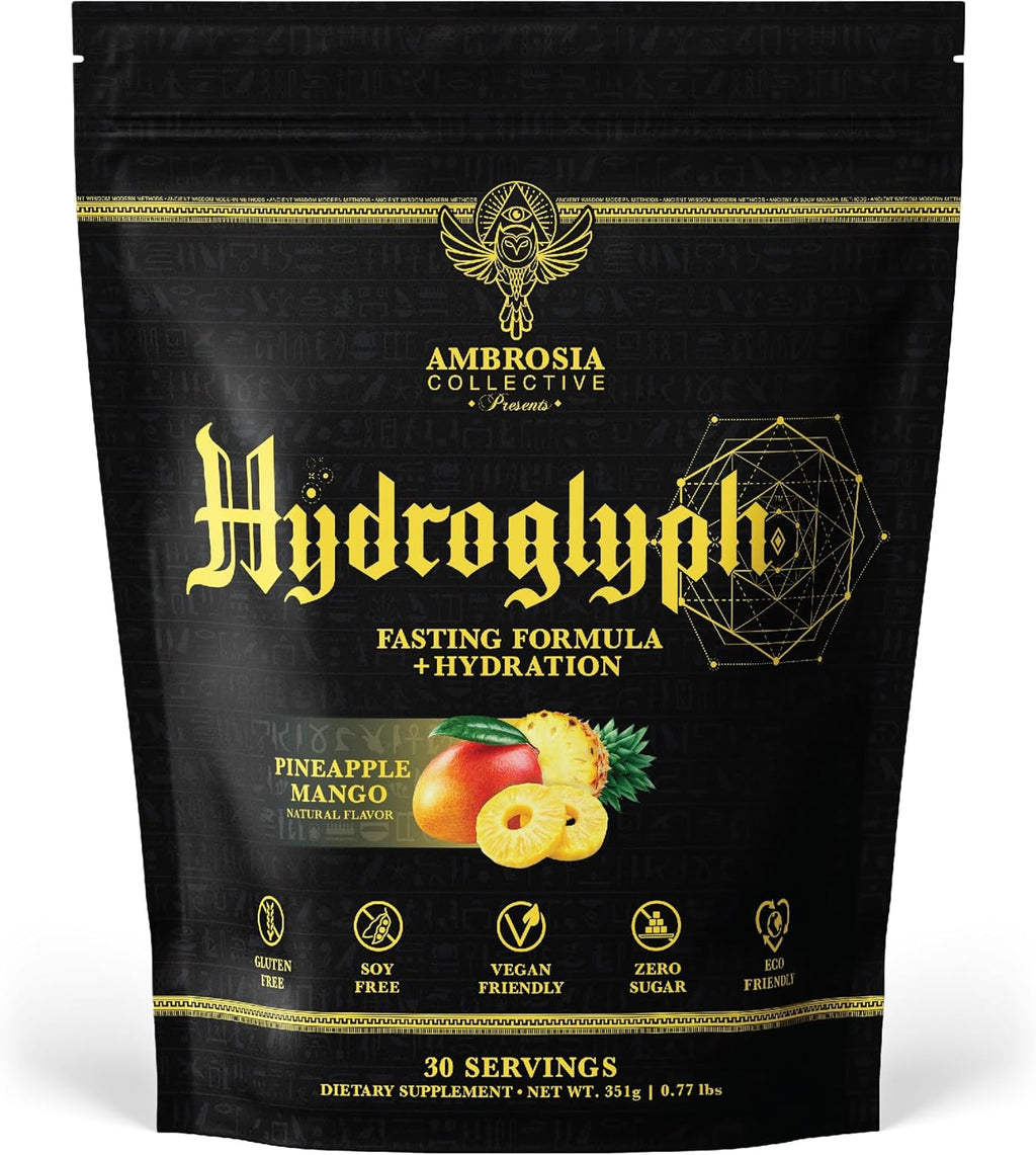 Ambrosia Hydroglyph Intraworkout Electrolytes Hydration Drink Mix | Sugar Free Electrolyte Powder with Amino Acids | Supports Lean Muscle During Fasting | 30 Servings | Pineapple Mango