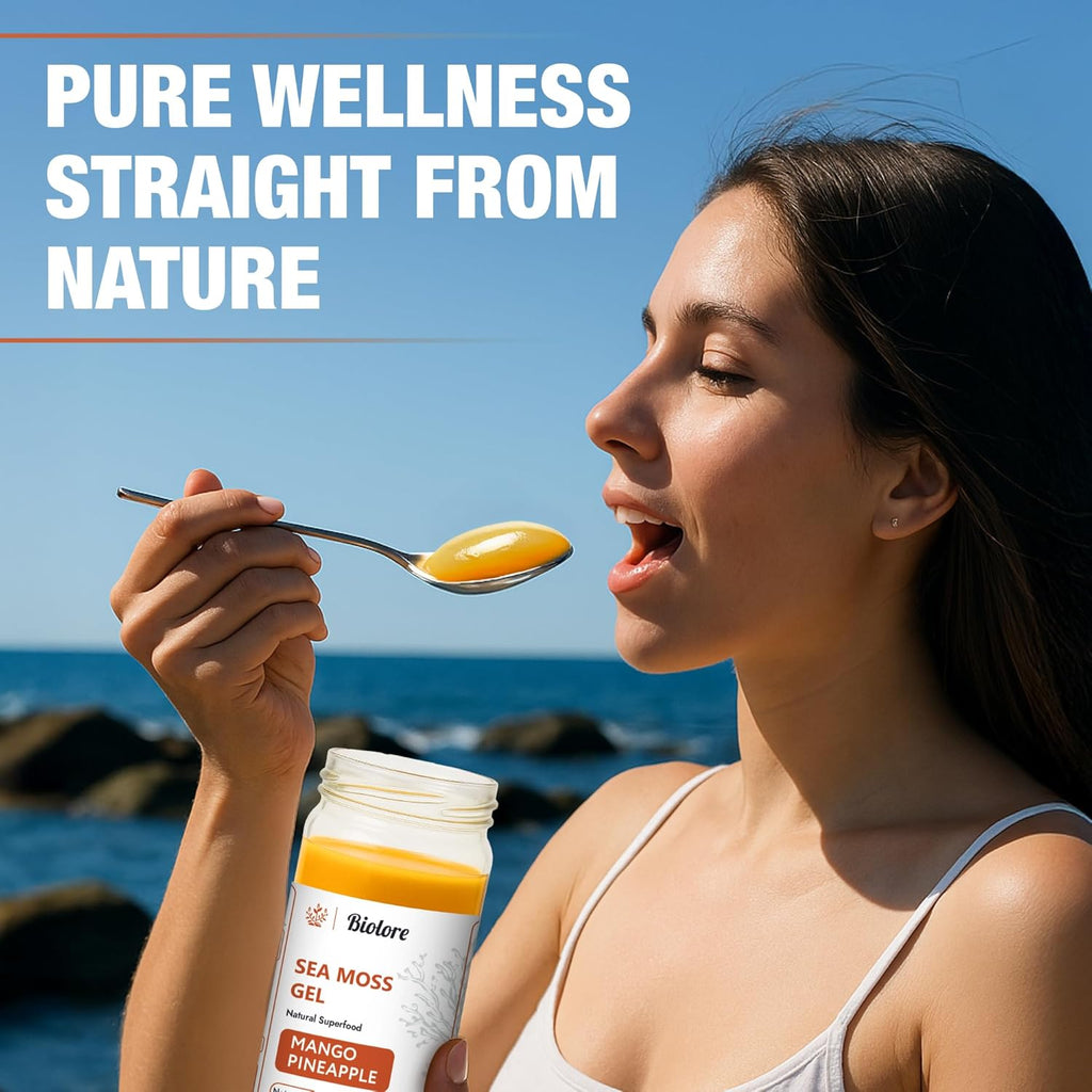Biolore Wildcrafted Sea Moss Gel - Mango Pineapple 16 oz - Flavored Sea Moss Gel with Essential Vitamins & Trace Minerals - Vegan Superfood - Made in USA, Gluten-Free, No Added Sugar