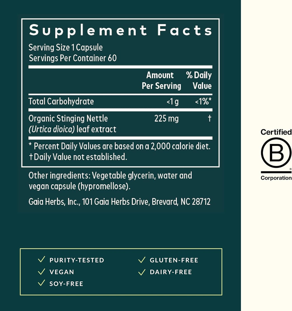 Gaia Herbs Stinging Nettle Leaf - Respiratory & Immune Health Support* - Supplement with Stinging Nettle Leaf Extract - Vegan, Gluten-Free, Soy-Free - 60 Liquid Phyto-Caps (30 Servings)
