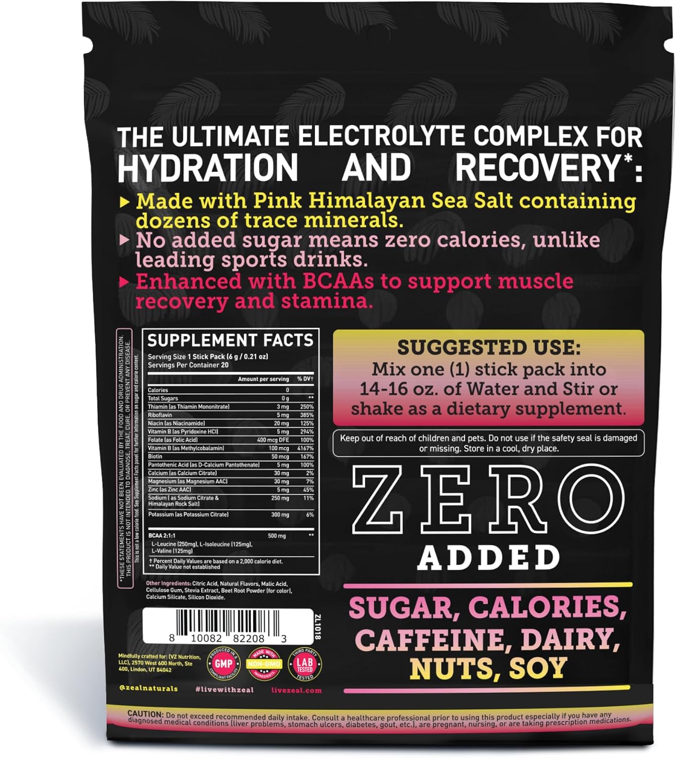 Zeal Naturals Enhanced Electrolyte Powder Stick Packs (Pink Lemonade - 20 Packets) Sugar Free + BCAA B-Vitamins & Pink Himalayan Salt - Keto Electrolytes, Hydration Powder
