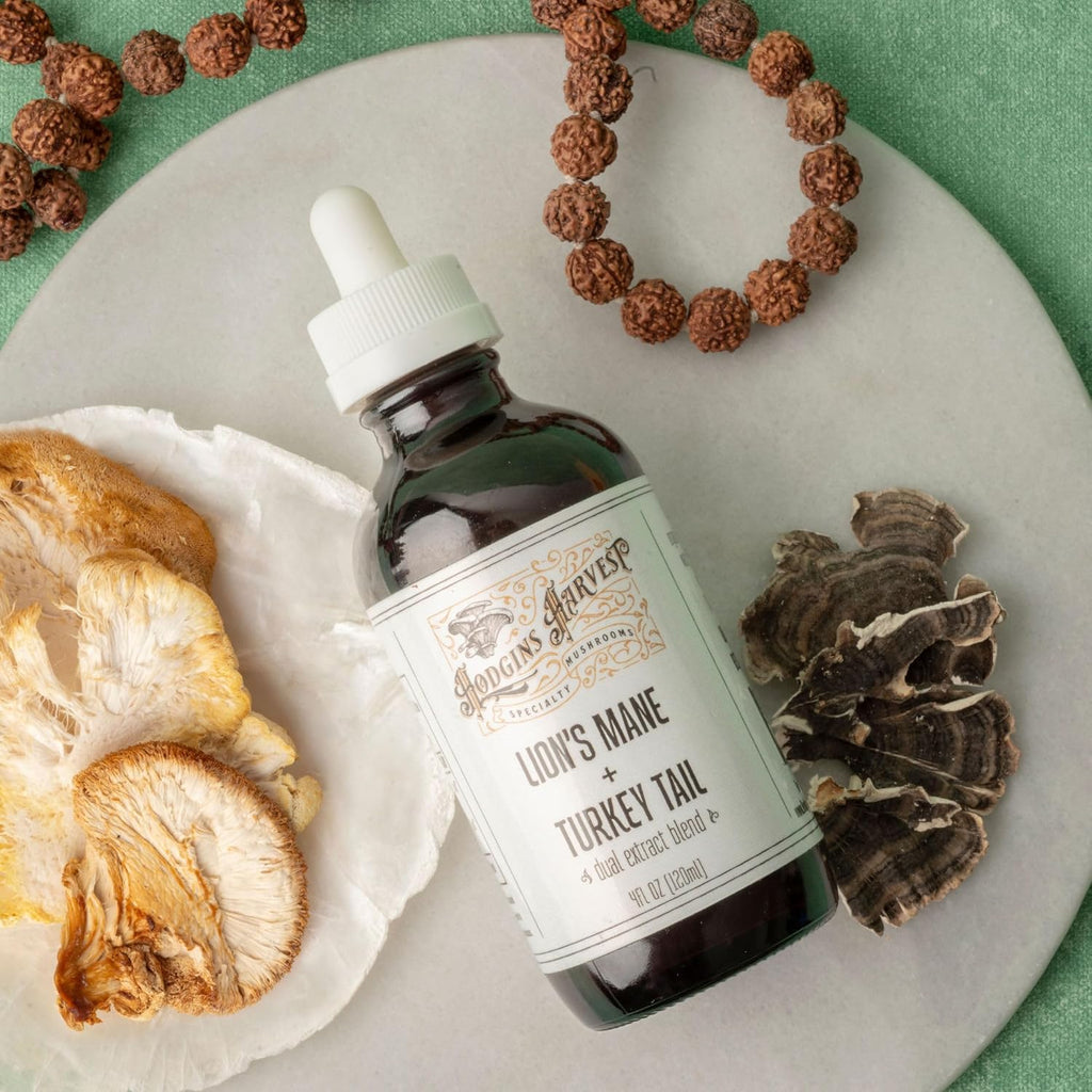 Organic Lion’s Mane + Turkey Tail Tincture | Made with Mushrooms Grown On Our Farm in The USA | Dual Extract | Extra-Concentrated (4 fl oz)