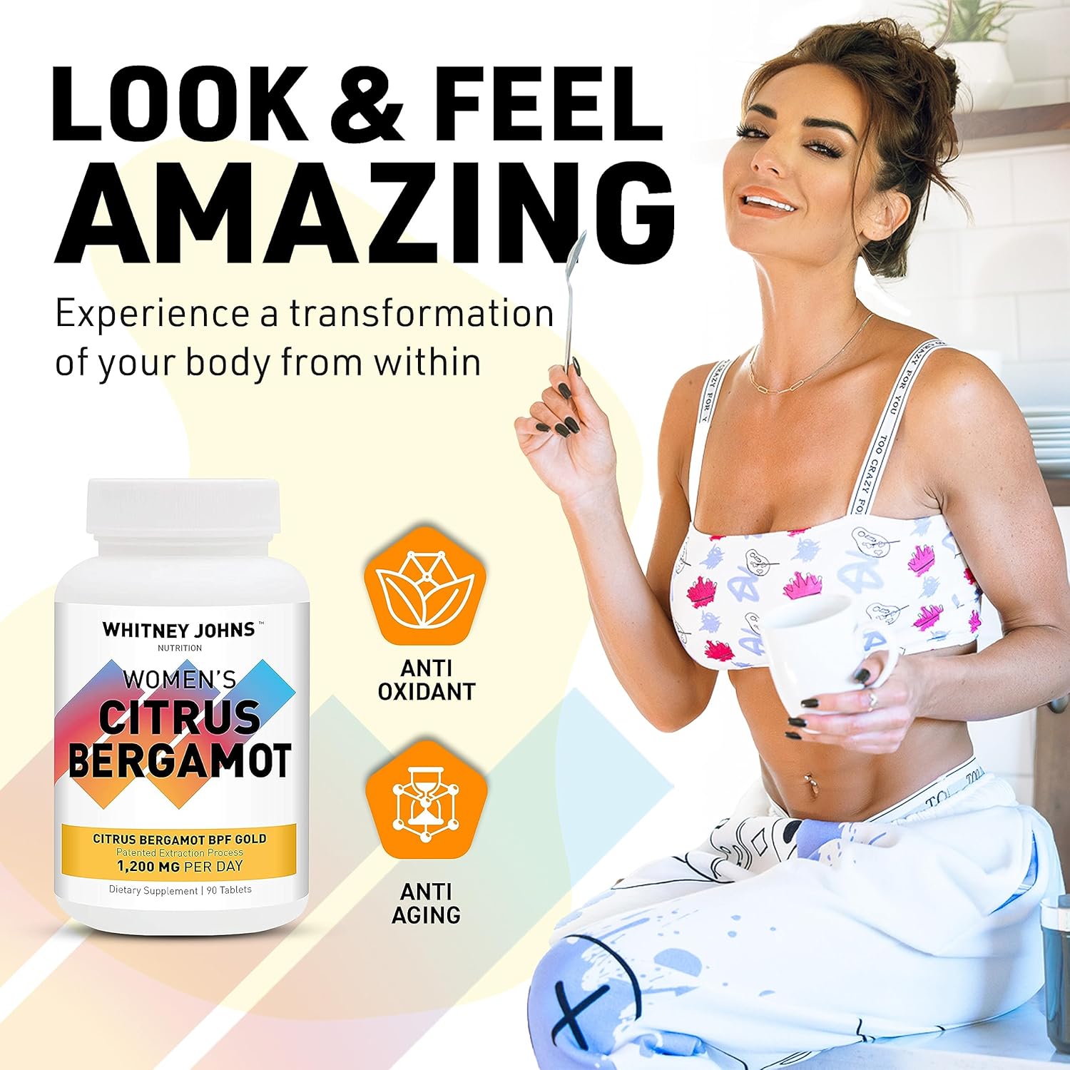 Citrus Bergamot for Women, Clinically Tested Bergamot Supplement specifically formulated for Womens Health and Wellness, Antioxidant,1200mg, 90 Tablets