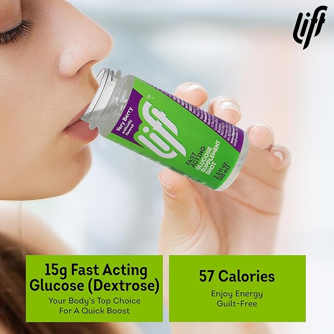 Lift Glucose Fast-Acting Glucose Energy Juice Shots, Very Berry, Caffeine-free, 2.0 fl oz Bottles (Pack of 12)