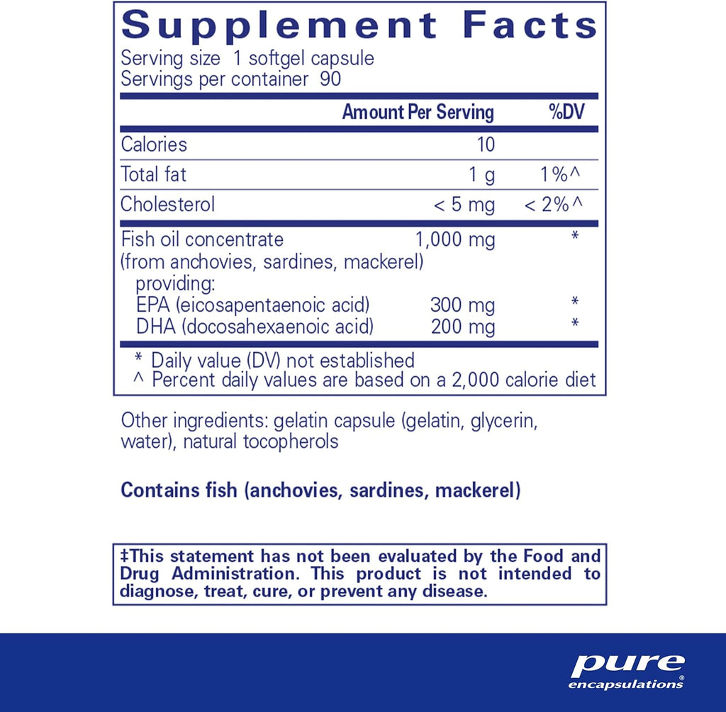 Pure Encapsulations EPA/DHA Essentials - Fish Oil Concentrate Supplement to Support Cardiovascular Health - Premium EPA & DHA Supplement with Omega 3-90 Softgel Capsules