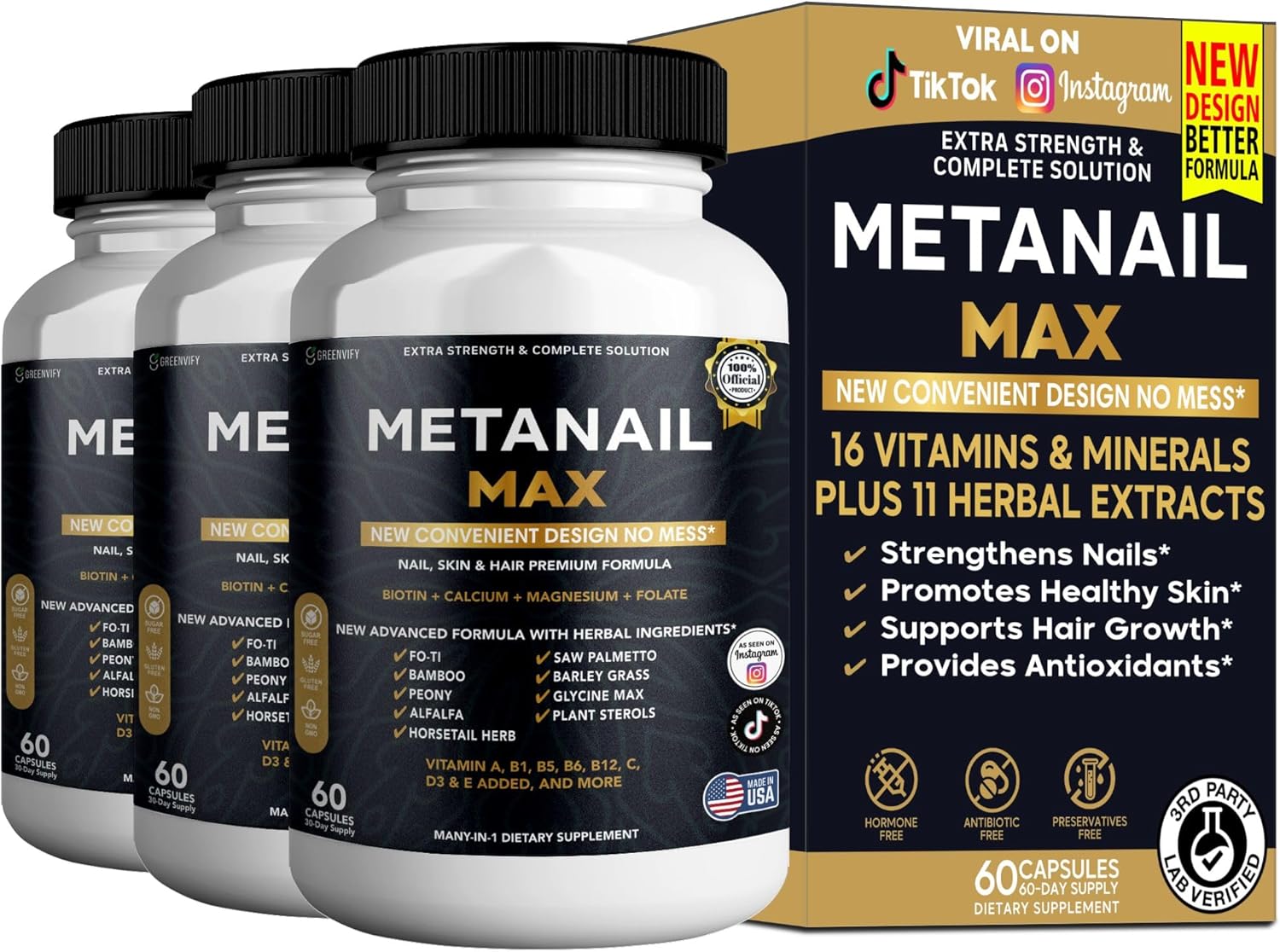 Metanail Max Hair, Skin & Nail Supplement, 60 Capsules, with Biotin 5000mcg, Vitamins & Herbal Blend (3)