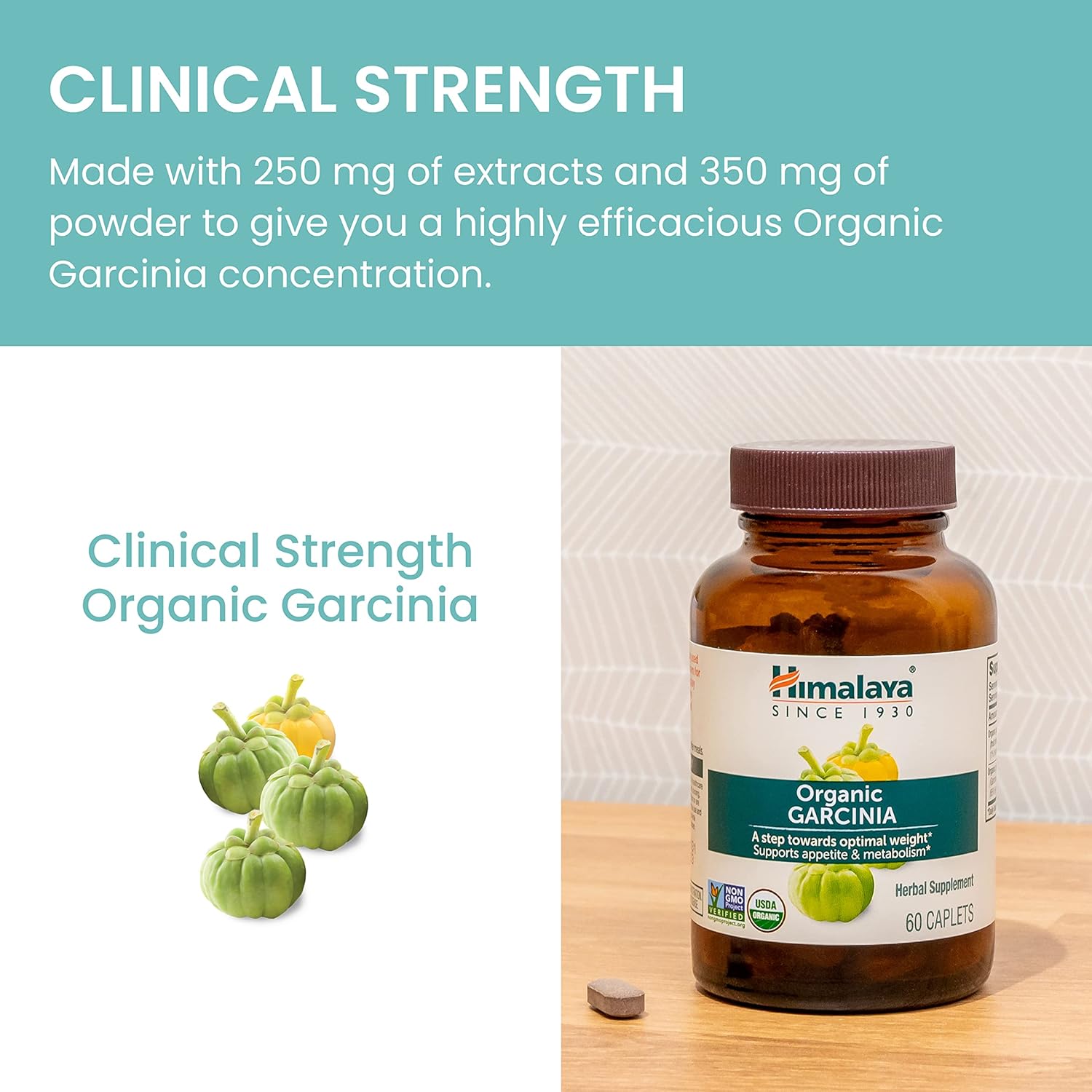 Himalaya Organic Garcinia Cambogia Herbal Supplement, Appetite Support, Lipid Metabolism, Weight Support, USDA Organic, Non-GMO, Vegan, 600 mg, 60 Plant-Based Caplets, 30 Day Supply