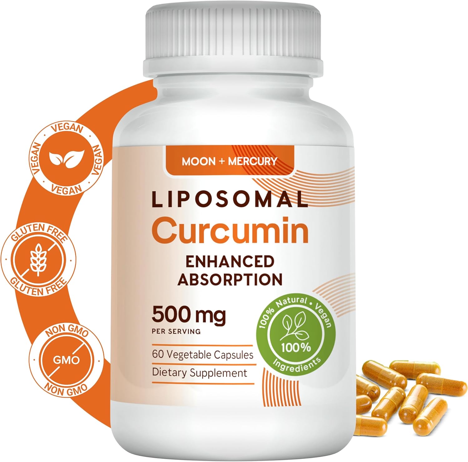 Liposomal Turmeric Curcumin 500mg - 60 Turmeric Curcumin Supplements Capsules