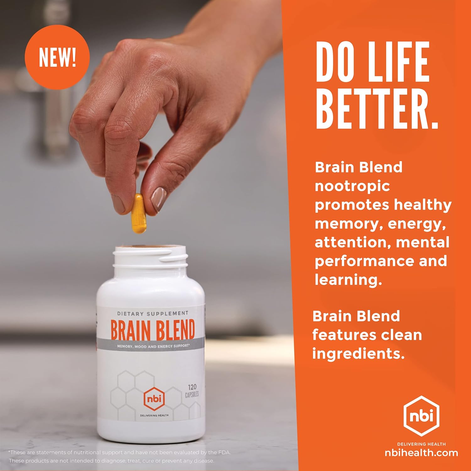 Brain Blend for Memory, Focus, Concentration, Cognitive Function for Men & Women | Caffeine-Free with ALCAR, Alpha Lipoic Acid, Huperzine A, Turmeric | Nootropic | 120ct Capsules