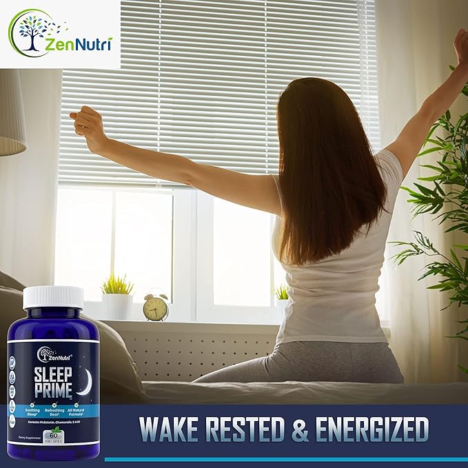 Sleep Prime Vegan Natural Sleep Aid for Adult Extra Strength - Deep Sleep Supplement - Herbal Sleeping Pill - Stress Relief - Melatonin, GABA - 60 Veggie caps