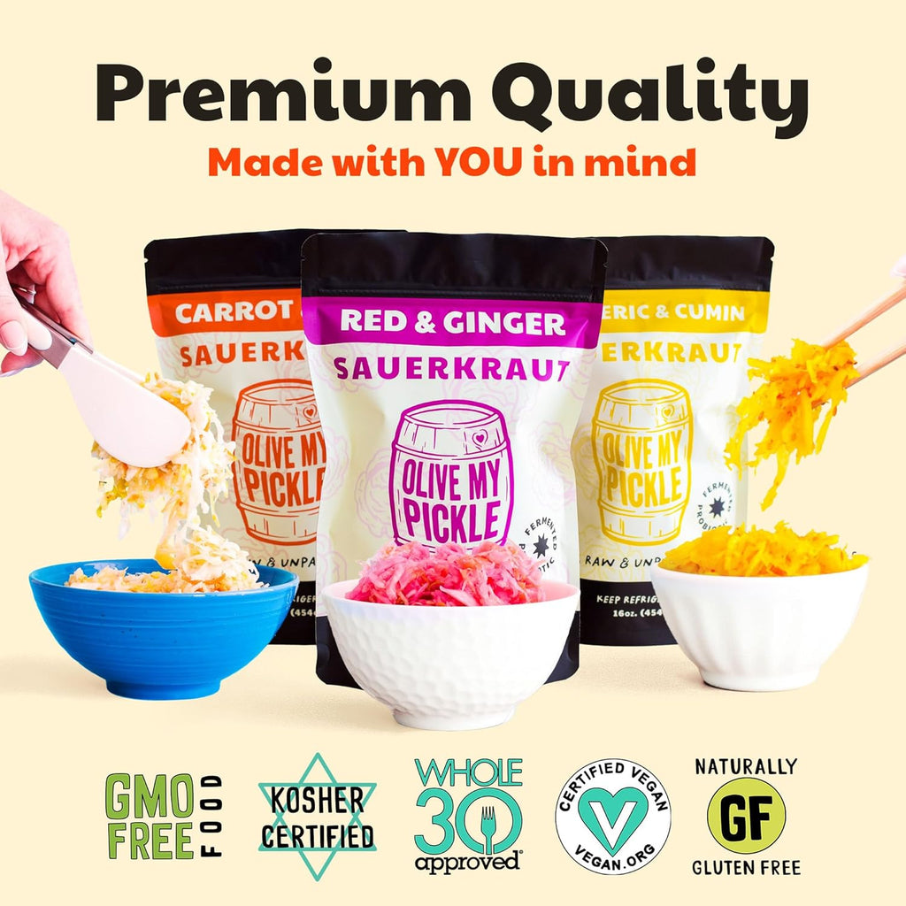 Real Fermented & Probiotic Sauerkraut for Gut Health - TOP KRAUT BUNDLE (3 PACK) by Olive My Pickle