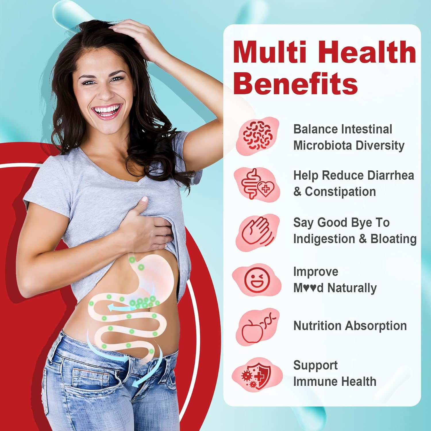 NEVISS Probiotic + Prebiotic Gummies for Adults & Kids 4+, Sugar Free Chewable 50 Billion CFUs w/Fiber, Vitamin B1 B2 D3 & Zinc, for Digestive & Gut Health, Boost Microflora Diversity, 60 Cts