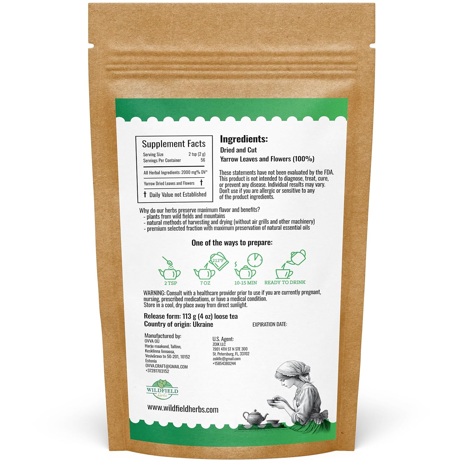 4 oz. Yarrow Herb Dried Yarrow Leaf & Flower Herbal Tea (Achillea Millefolium Tea) - 113g Herb Tea Milenrama