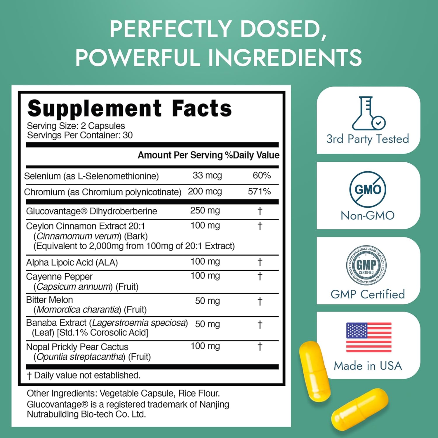 Dihydroberberine Super Berberine Supplement with Ceylon Cinnamon and Alpha Lipoic Acid - GlucoVantage 250mg - 5x Enhanced Bioavailability Over Berberine HCL - Metabolic & Wellness Support - 60 Caps