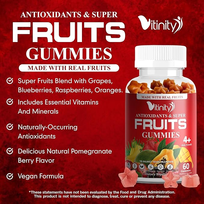VITINITY Made with Real Fruit and Real Veggie Gummies - Superfood Vegetable Vitamin Supplement for Women,Men & Kids - with a Blend of Fruit and Greens for Daily Health (60-Day Supply)