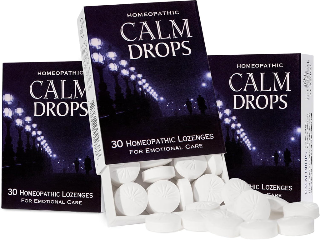 Calm Drops Homeopathic Lozenges (3 Pack)| Natural Care for Emotional Stress Relief, Vegan & Gluten-Free Organic Vanilla Flavor Drops to Promote Relaxation and a Sense of Calm