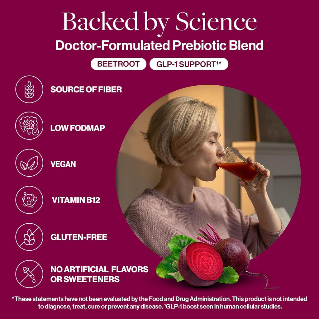 ResBiotic resG prebeet Prebiotic - Fiber Digestion Supplement, Drinkable GLP-1, Powder Packets for Women & Men, On The Go Gut Health Drink Mix, Gluten Free, Sugar Free - 15 Stick Packs