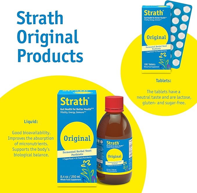 Strath Nutritional Yeast Tablets - Vegetarian, Lactose Free, Artificial Additive Free - Digestive Support, Nutrient Absorption - Unflavored Daily Supplement - Prebiotic and Postbiotic
