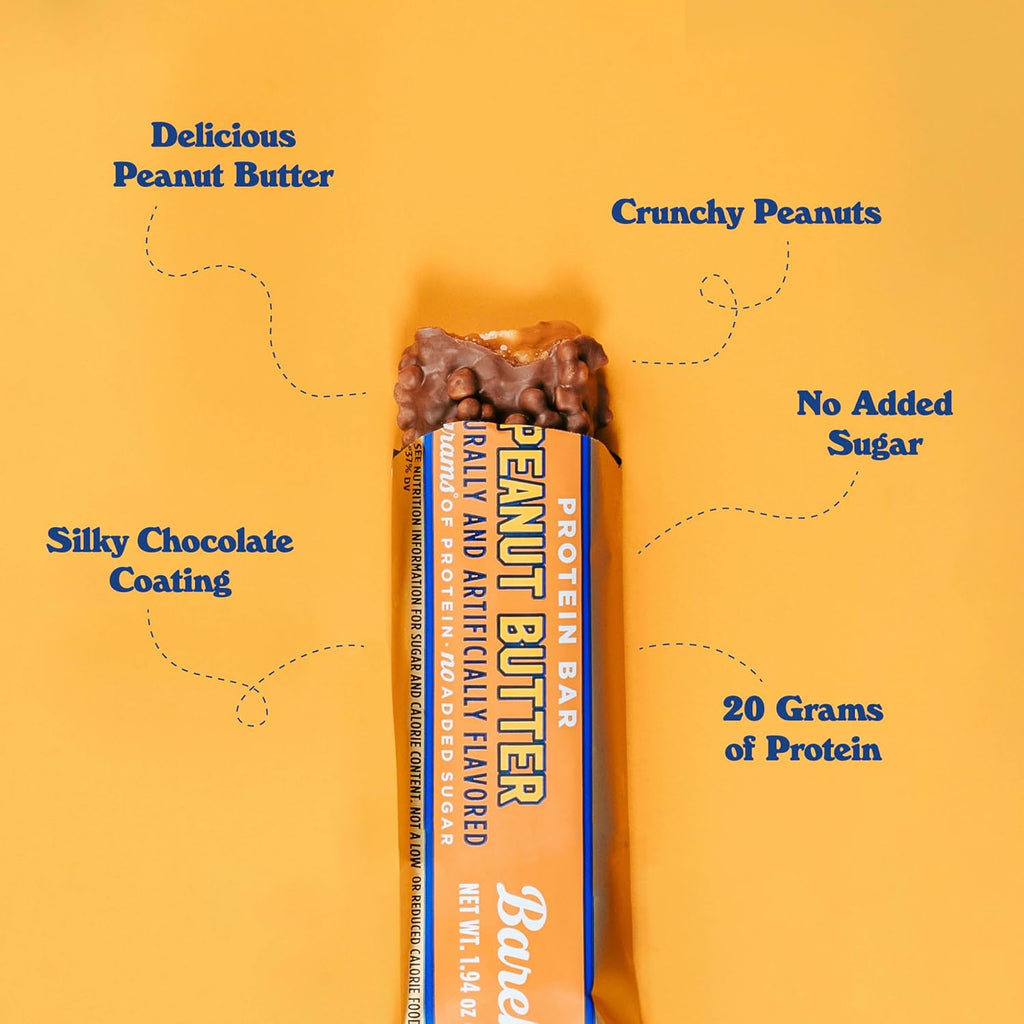 Barebells Protein Bars Peanut Butter - 12 Count, 20g High Protein Treats - Chocolate Nutrition Bar with 1g Total Sugars - On-The-Go Breakfast or Post-Workout Snack
