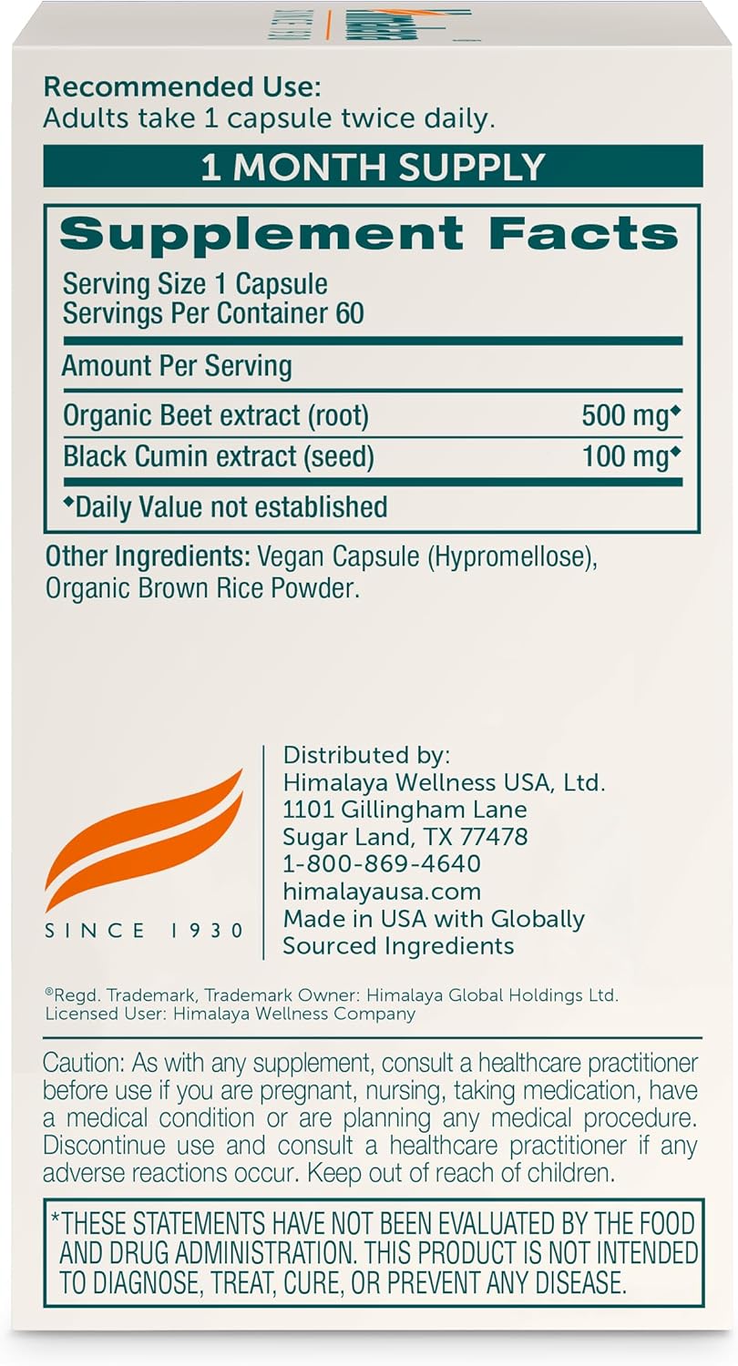 Himalaya Beet Root, Herbal Supplement for Healthy Blood Pressure Support, Vegan, Gluten Free, 500mg Beet Root & 100 mg Black Cumin Extract, 60 Capsules