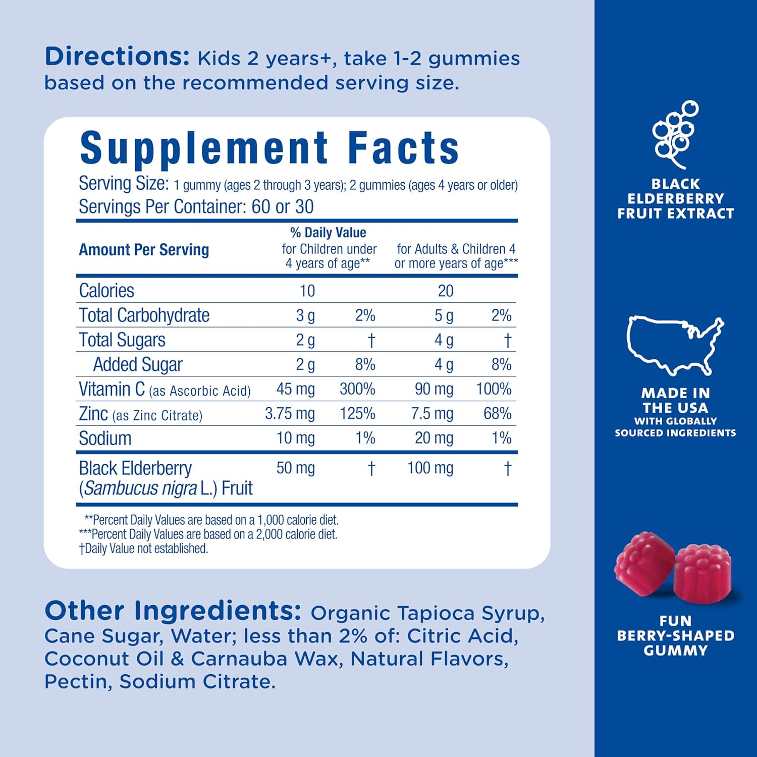 Mommy's Bliss Kids Elderberry Gummies, Supports Immunity with Black Elderberry, Zinc & Vitamin C, Gluten Free & Vegan, Age 2 Years+ (60 Count)
