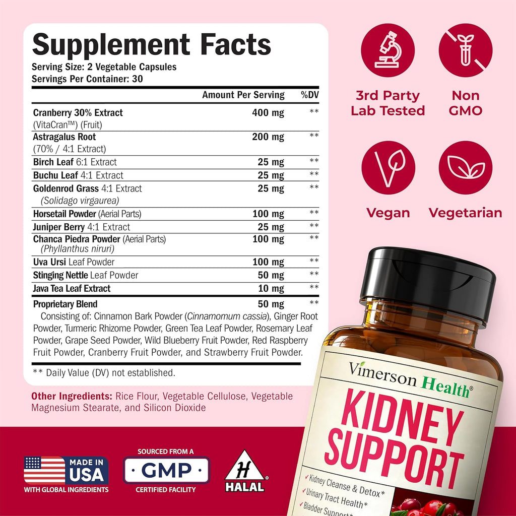Ultra Kidney Cleanse Detox & Repair with Astragalus Root, Chanca Piedra, Cranberry Extract 30% & Stinging Nettle – Kidney Support Supplement for Bladder & Urinary Tract Health, 60 Cranberry Pills