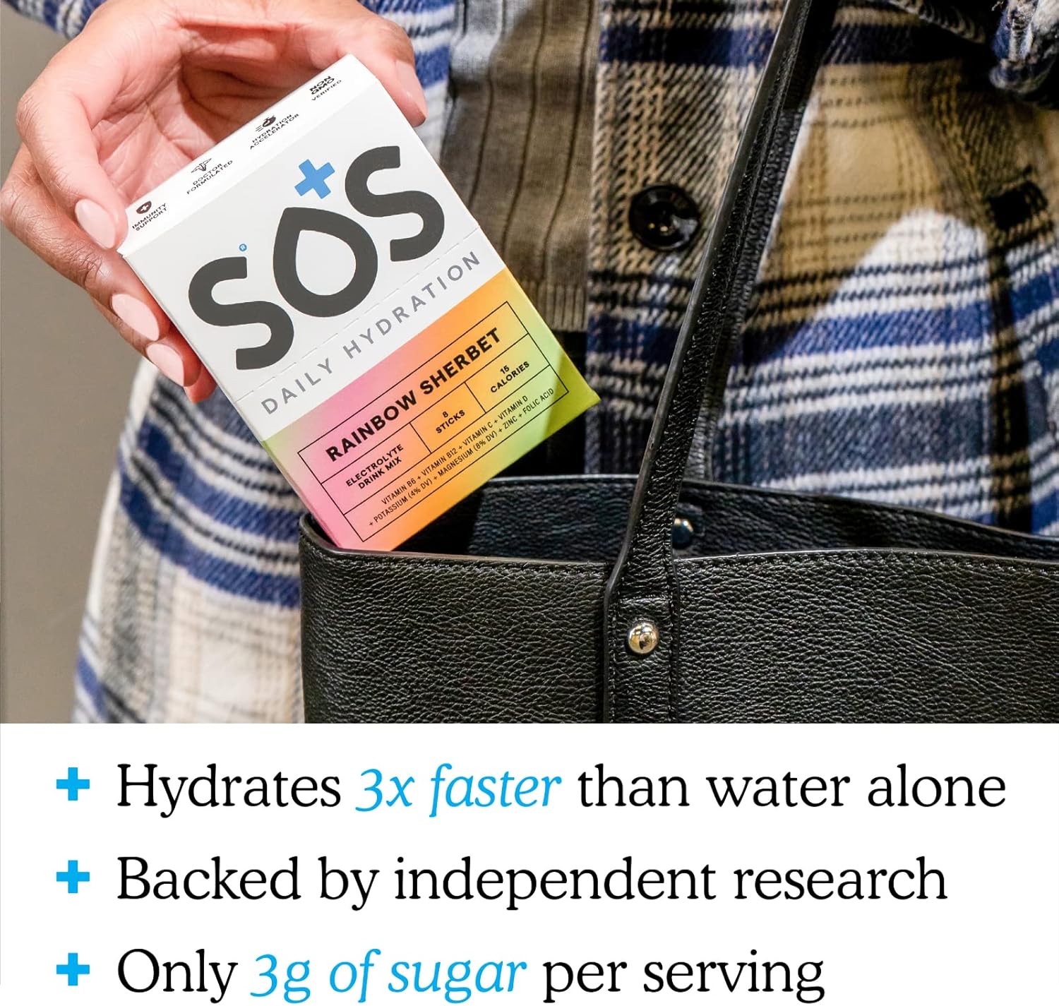 SOS Hydration Electrolyte Powder 8 Stick Packs – Low-Calorie, Rapid Rehydration, Made in USA, Keto (8 Servings, Rainbow Sherbert)