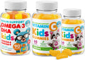 Omega-3 DHA Gummies & Vitamin C Gummies for Kids & Adults – Immune Support, Low-Sugar, Gelatin-Free, Vegetarian, Chewable Vitamins for Toddlers
