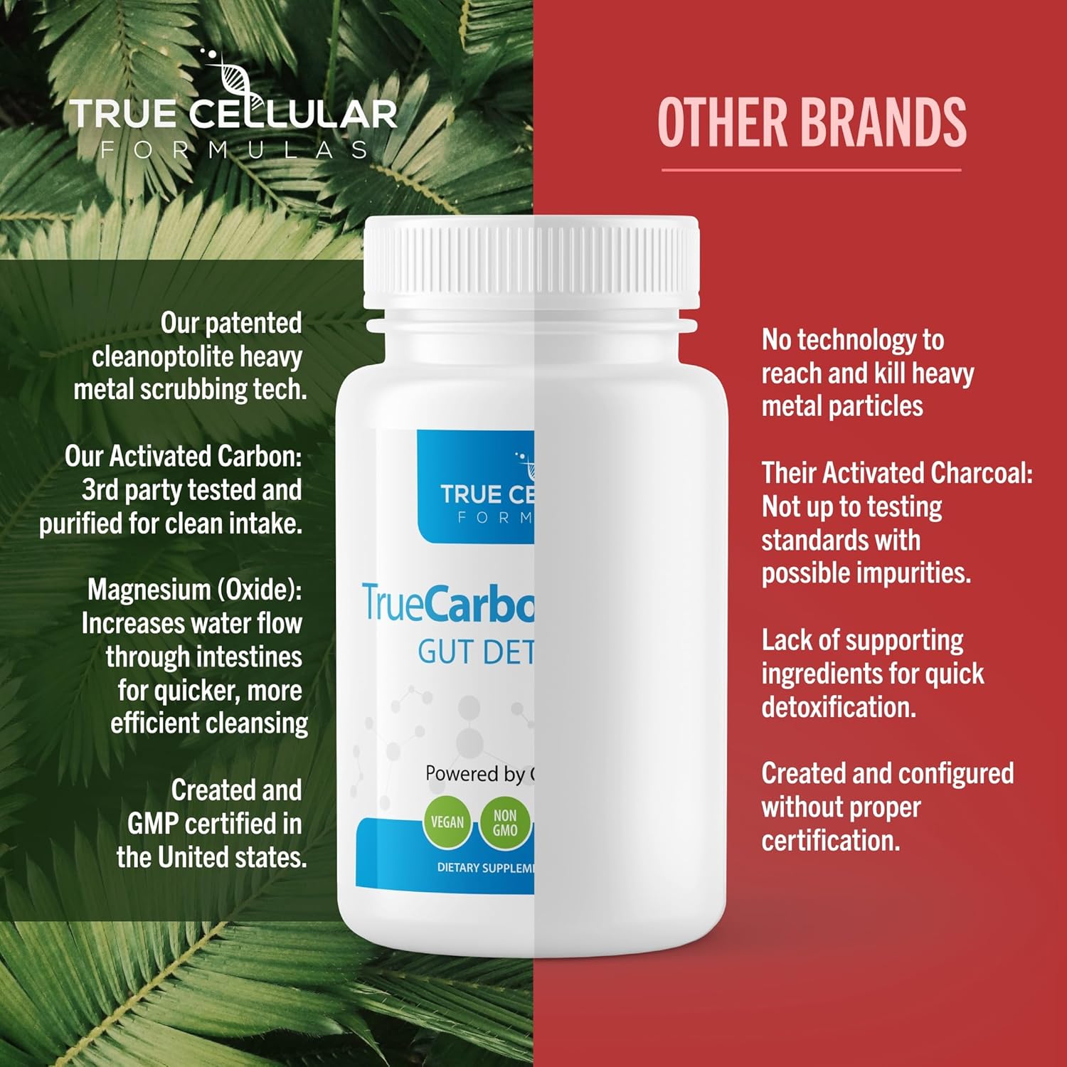TrueCarbonCleanse™ - Perfect Gut Detoxifier & Binder - Advanced Formula with Organic Bamboo Activated Charcoal Capsules - 60 Capsules - Vegan, Non GMO, Gluten Free, Soy Free, Non-Toxic Certified