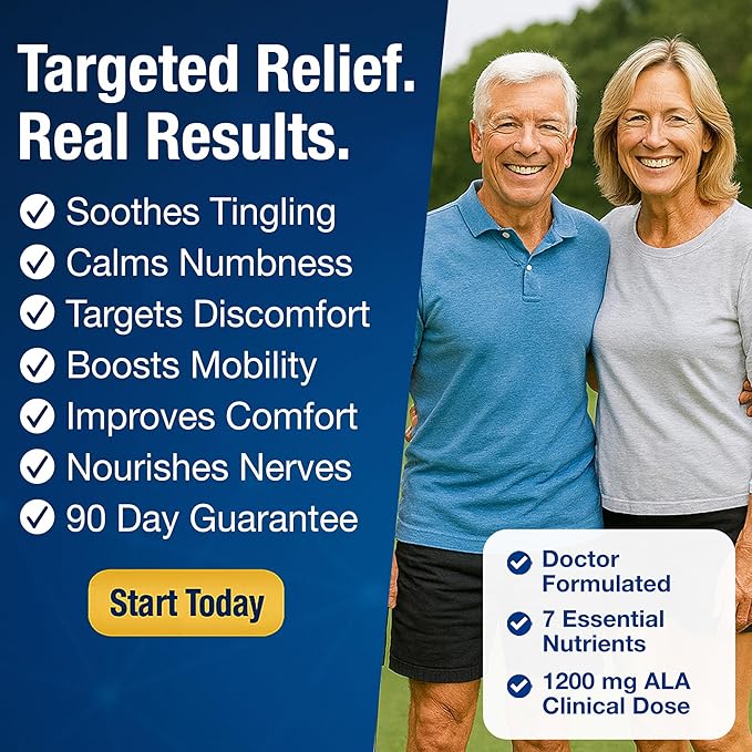 Nerve Relief Neuropathy Sciatica Support Supplement with 1200 mg Alpha Lipoic Acid to Reduce Nerve Discomfort in Feet Hands Toes – 1200mg ALA, Vitamins B12 B6 & B1, Magnesium, Turmeric – 30 Capsules