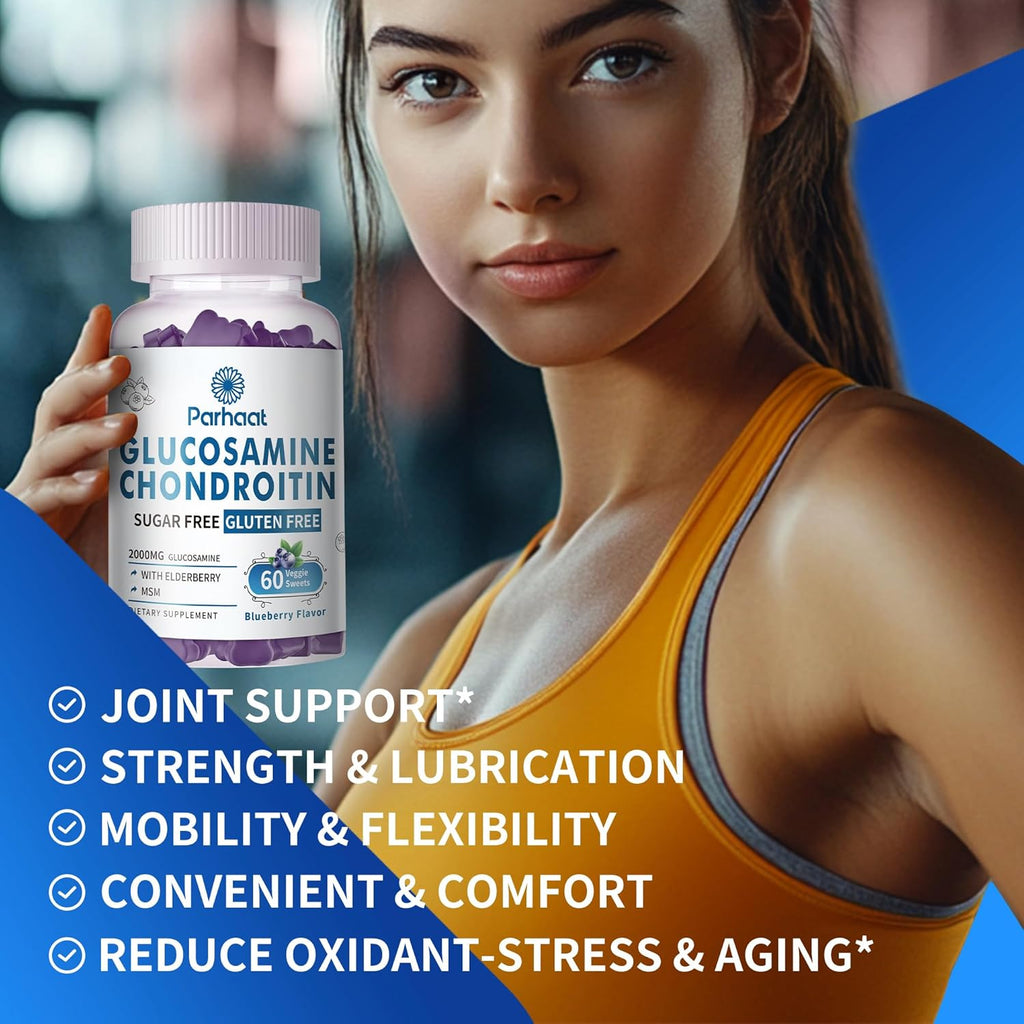 Glucosamine Chondroitin Gummies with MSM & Elderberry Extra Strength - Joint Support, Antioxidant Immune Support Supplement for Adults, Men & Women.Blueberry