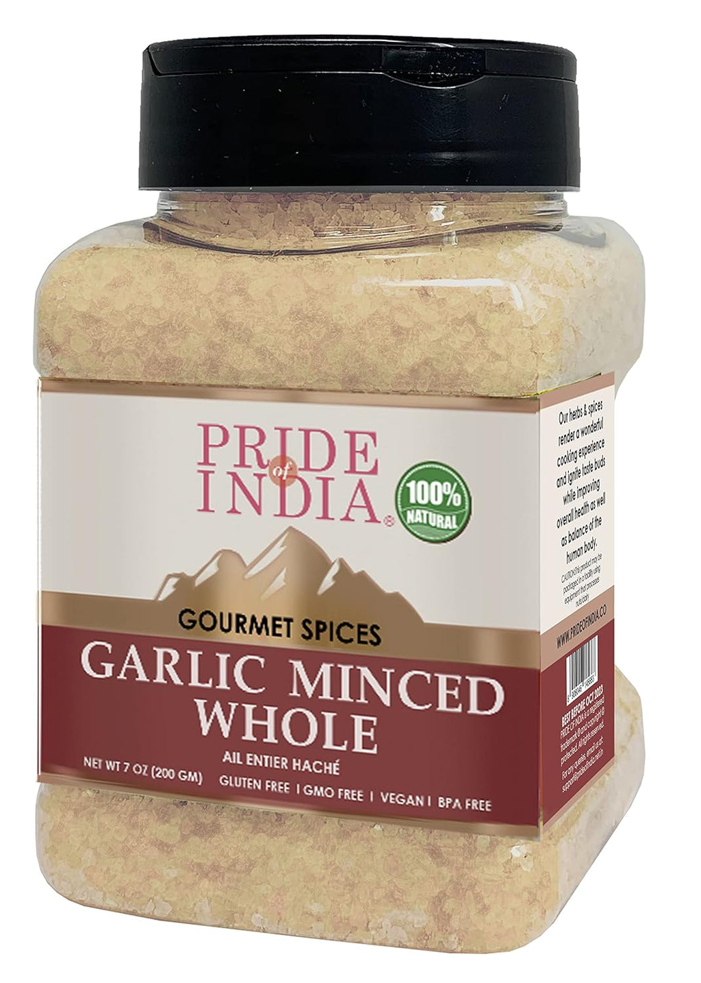 Pride Of India- Garlic Minced Whole- 7oz (200gm)- Made from whole, fresh garlic cloves to give finely grated uniform strips - GMO Free, Vegan, Gluten-Free, and No Artificial Colors