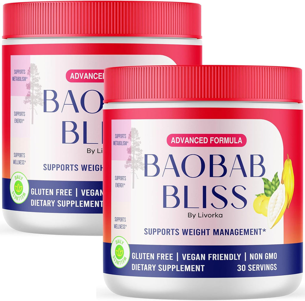 Baobab Bliss, All Natural Fiber Organic Fruit Powder Supplement, 60 Servings for 2 Months (Pack of 2)