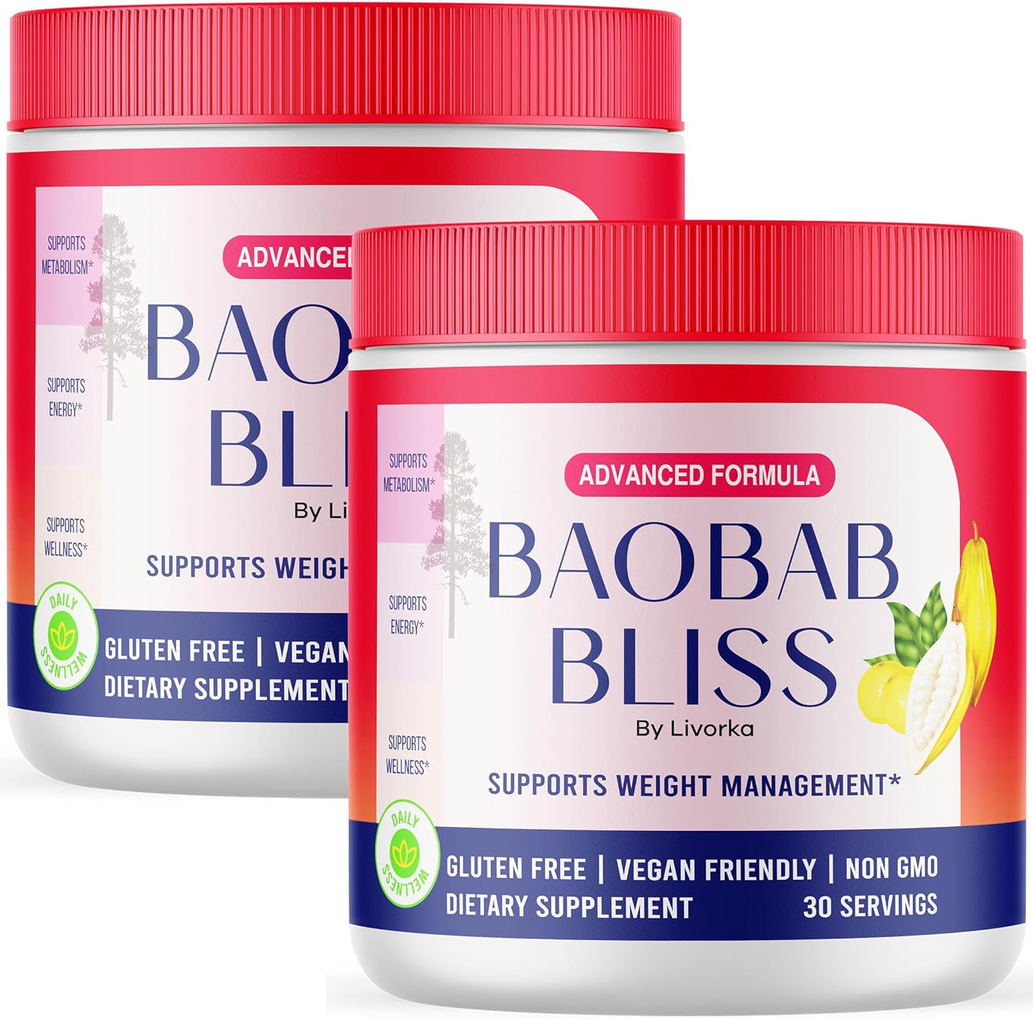 Baobab Bliss, All Natural Fiber Organic Fruit Powder Supplement, 60 Servings for 2 Months (Pack of 2)