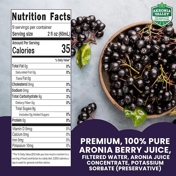 100% Aronia Berry Juice | 16 Fl Oz (Pack of 12) One Month Supply | Gluten Free Superfood Juice Drink