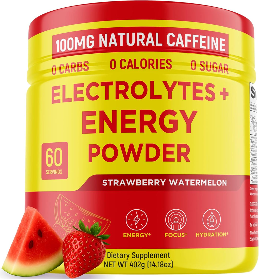 Keto Vitals Energy Powder + Electrolytes with 100mg Natural Caffeine, L Theanine & Organic Lion's Mane Extract - 60 Servings Energy Drink Powder for Workouts - Sugar Free Electrolytes